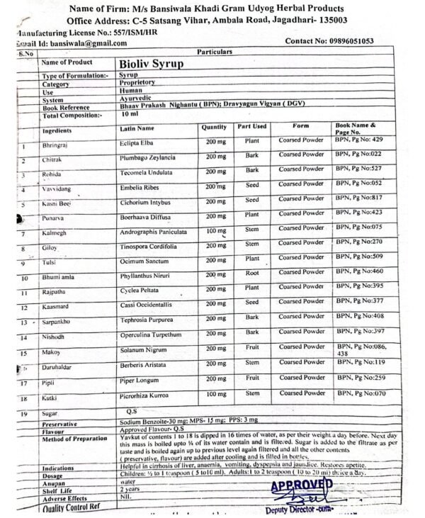 Biolive Syrup Formulations