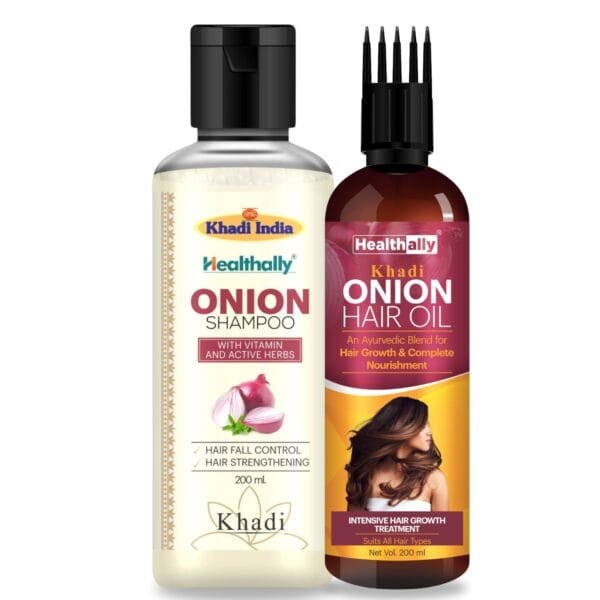 Healthally khadi Onion Oil and Shampoo kit, hair fall oil, hair fall shampoo